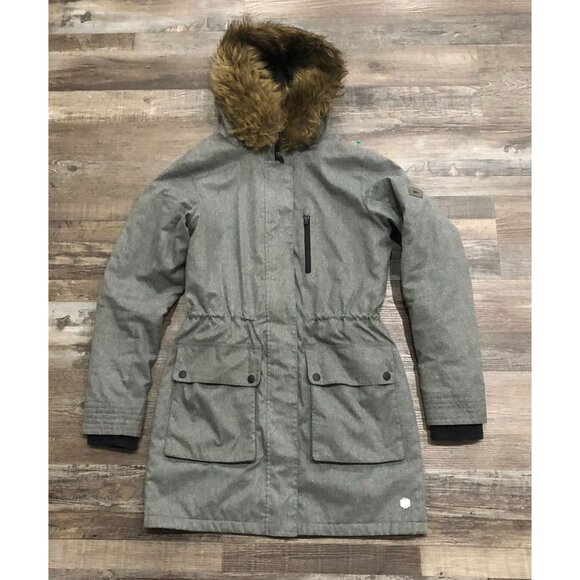 Burton Olympus Jacket Womens XS Gray Faux Fur Hooded Ski Snowboard - Picture 1 of 6
